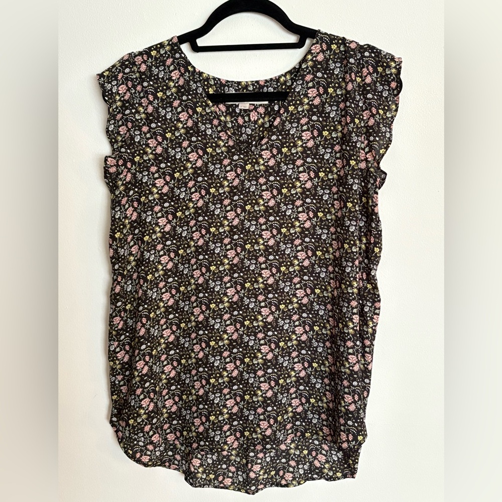 Floral Print Women's Top - Black and Pink